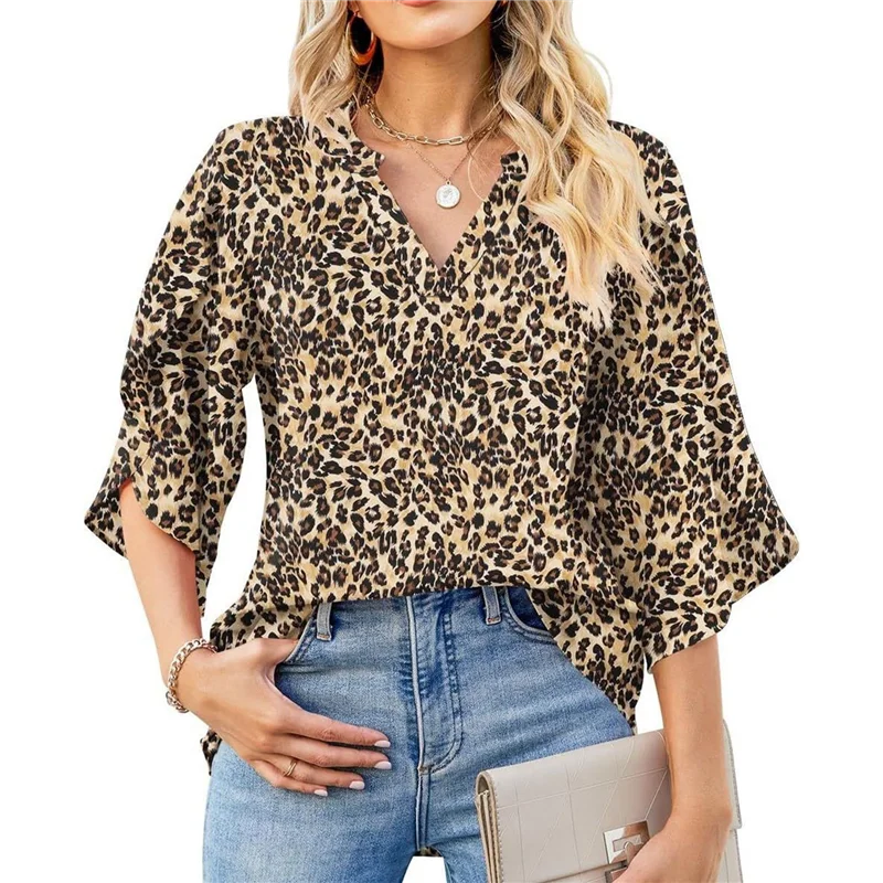 

A83F-3/4 Женские топы с длинными рукавами, свободные шифоновые рубашки с v-образным вырезом и лепестками, деловые рабочие блузки