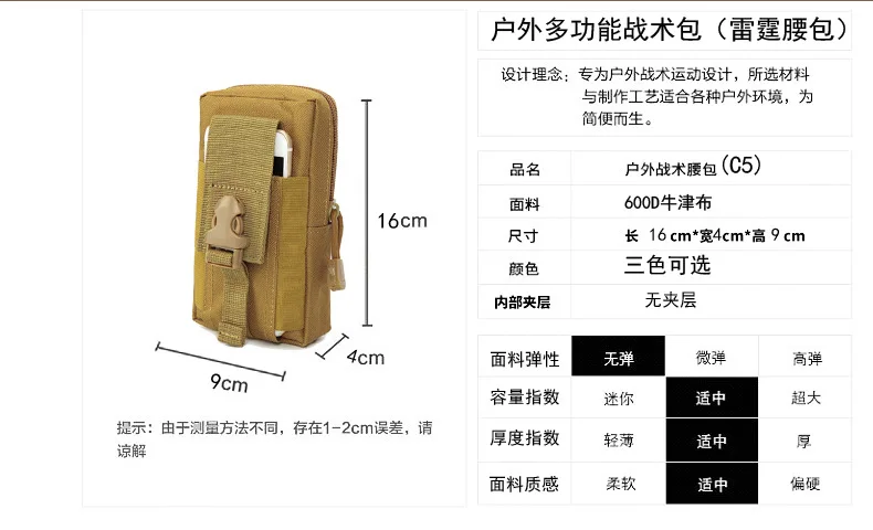 Outdoor Multifunctional Bag Tactical Mobile Sports Waist Bag 7-inch Purse with Belt Hanging Bag