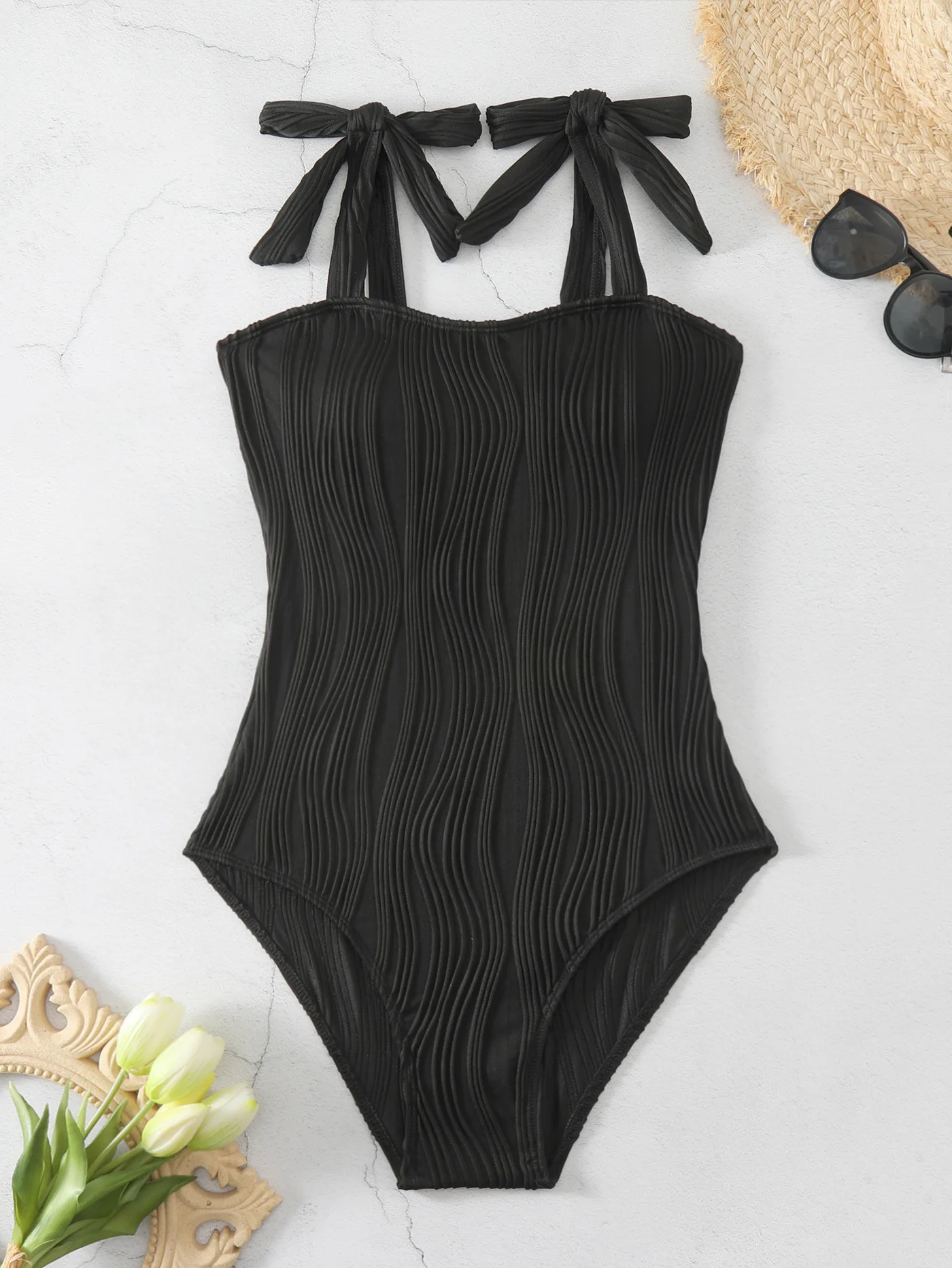 

Сексуальный цельный купальник с v-образным вырезом 2024, женский однотонный черный ребристый купальник с контролем живота, бразильский купальный костюм, монокини с открытой спиной