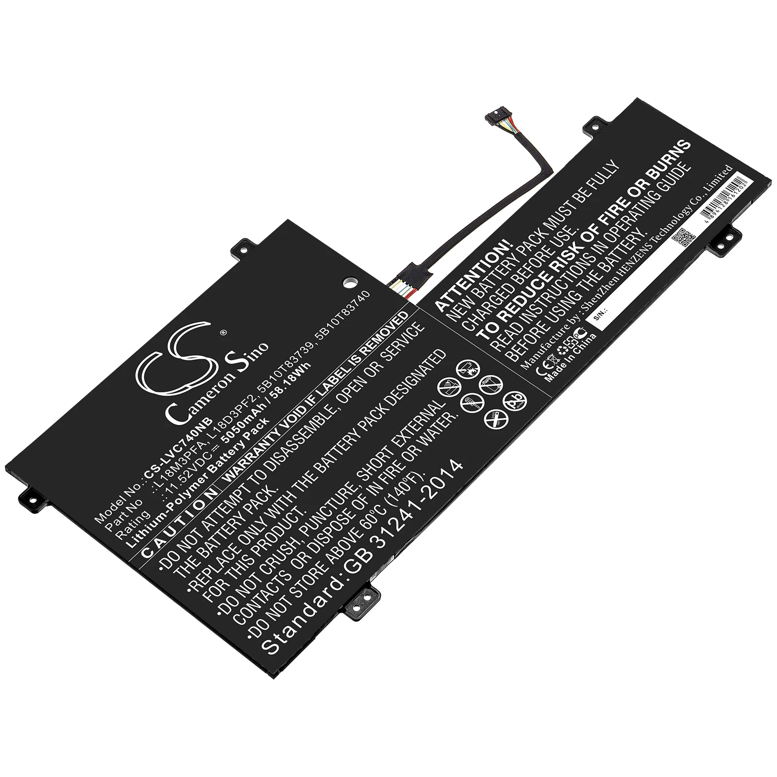 

Li-Polymer Notebook, Laptop Battery for Lenovo, 11.52V, 5050mAh , Compatible Models: Yoga C740, YOGA C740-15, Yoga C740-15IML