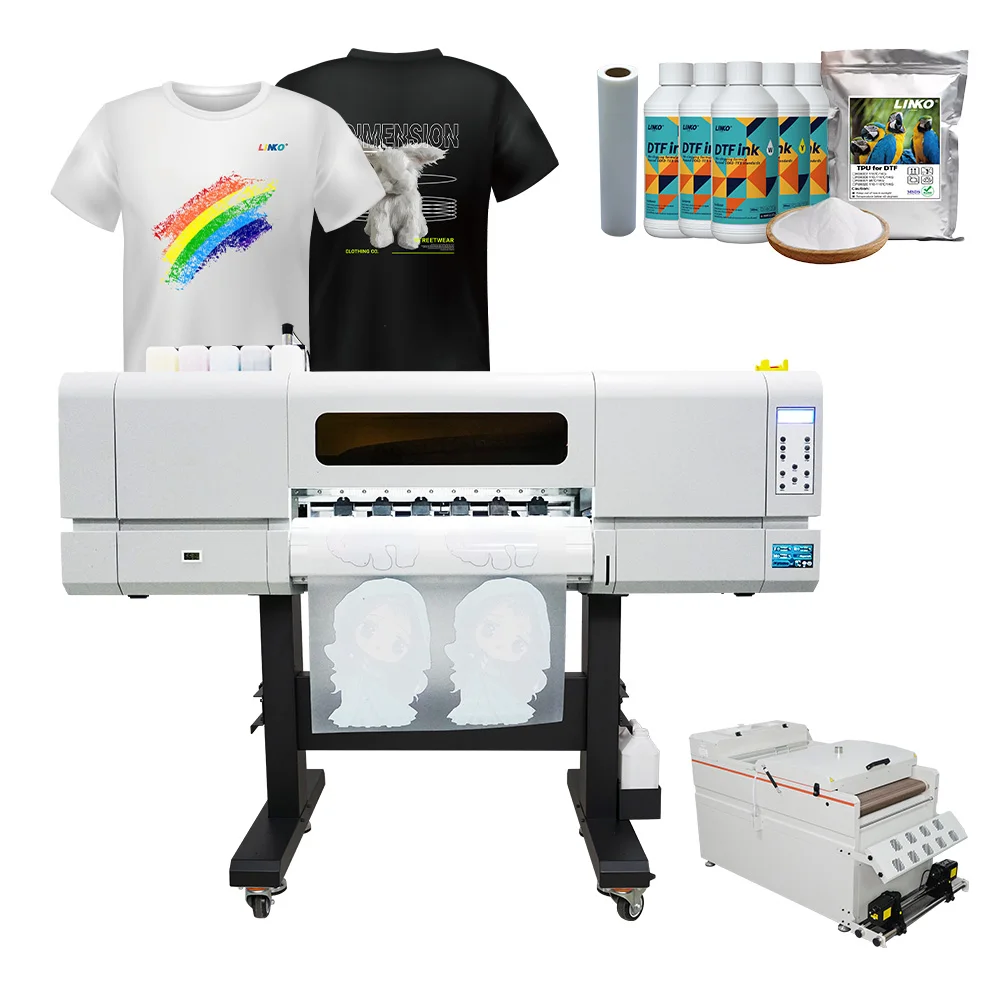 LINKO 4 Head I3200 Digital DTF Printer 60cm PET Film Offset T-shirt DTF Printing Machine Shake Powder DTF Printer