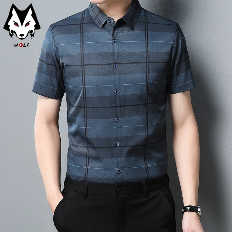 New Spring/Summer Men\'s Short Sleeve Shirts, Men\'s Sleeves Slim Fit Casual Shirts, Hot Selling Spot Tops, Men\'s Fashion Stripe