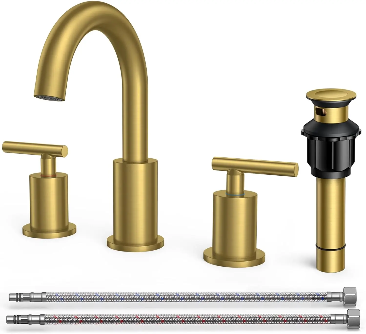 

Brushed Gold Bathroom Faucet with 360-Degree Swivel Spout, Pop-Up Drain, and Supply Line for 6-12 Inch Sinks