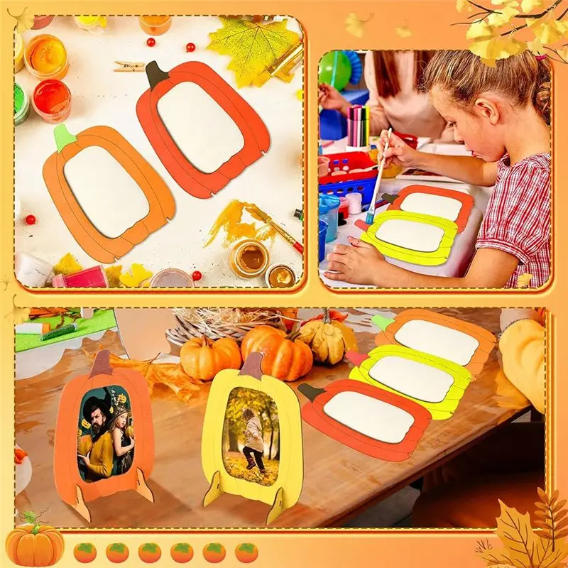 BEDW-12 Pcs Fall Crafts Wooden Pumpkin Picture Frames Thanksgiving Photo Frames Bulk For DIY Crafts Autumn Decor