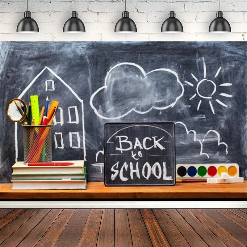 Photography Backdrop Back To School Blackboard Chalk Drawing Books Photographic Background Poster For Photo Studio Banner