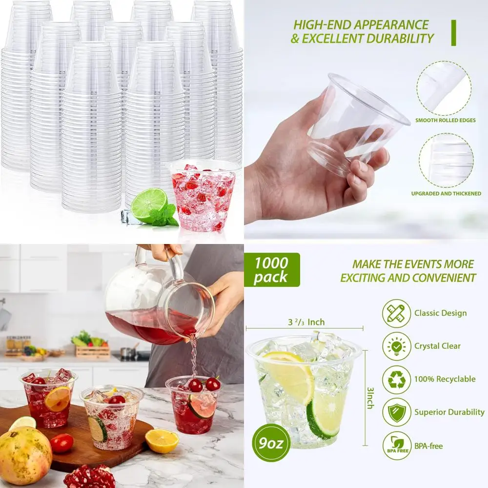 

Одноразовые прозрачные пластиковые стаканчики на 9 унций — упаковка 1000 штук для вечеринок, церемоний, мероприятий и многого другого