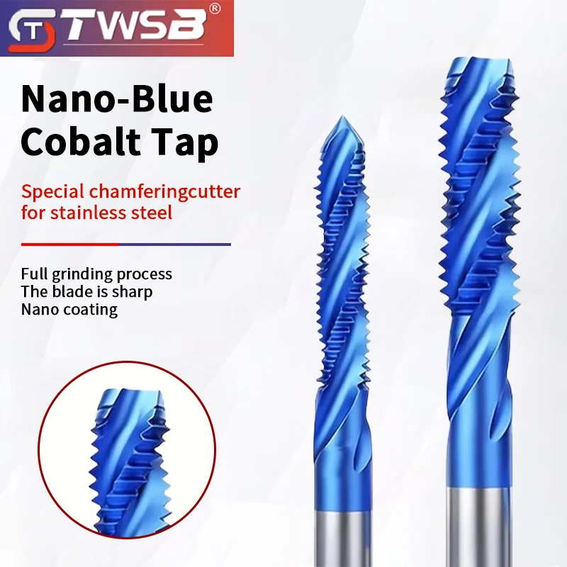 Nano‑Blue Coated Spiral Flute Machine Tap, Cobalt Alloy Tap for Stainless Steel Blind Hole Tapping