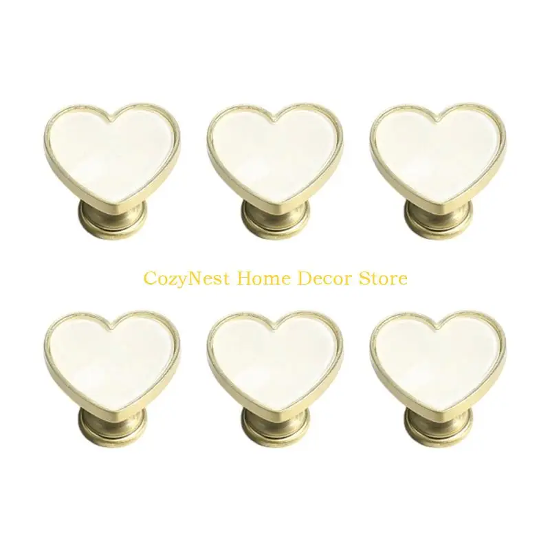 92MF Decorative Drawer Pull Set of 6, Heart Metal Furniture Knobs for Dressers, Bedroom Cabinets and Storage Drawers