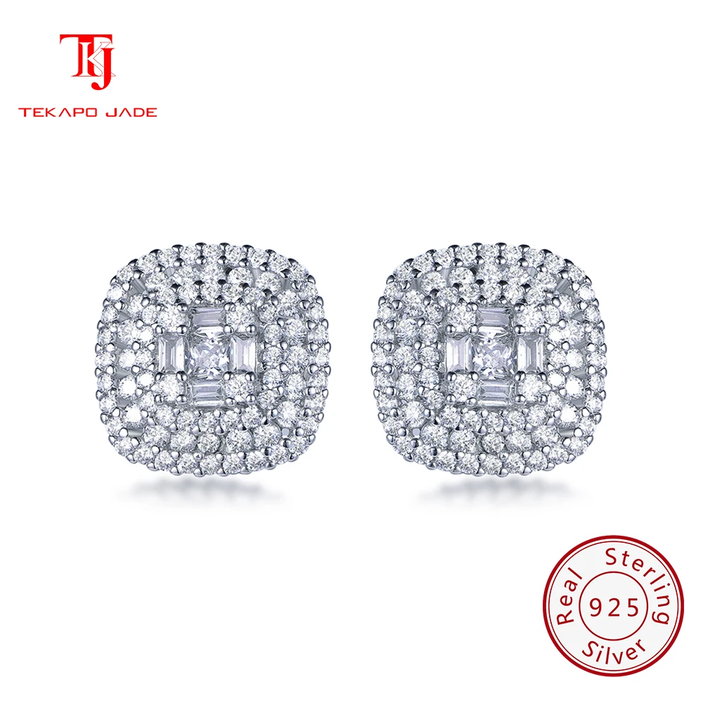 TKJ Real 925 Sterling Silver Stud Earrings Full Paved Zircon Stones Earrings for Women Party Wedding Engagement Fine Jewelry