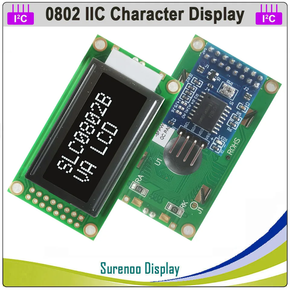 Surenoo 0802 802 8*2 Serial IIC / I2C / TWI Character LCD Module Display Panel Yellow Green Blue with Backlight for Arduino images - 6