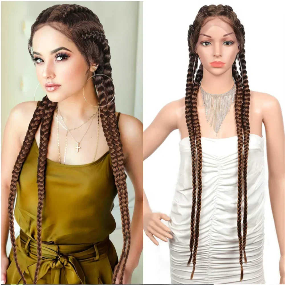 32 Inch 4x Twist Braided Dutch Wig For Women Fishbone Braids Baby Hair Synthetic T Part Lace Front Braids Replacement Wig Daily