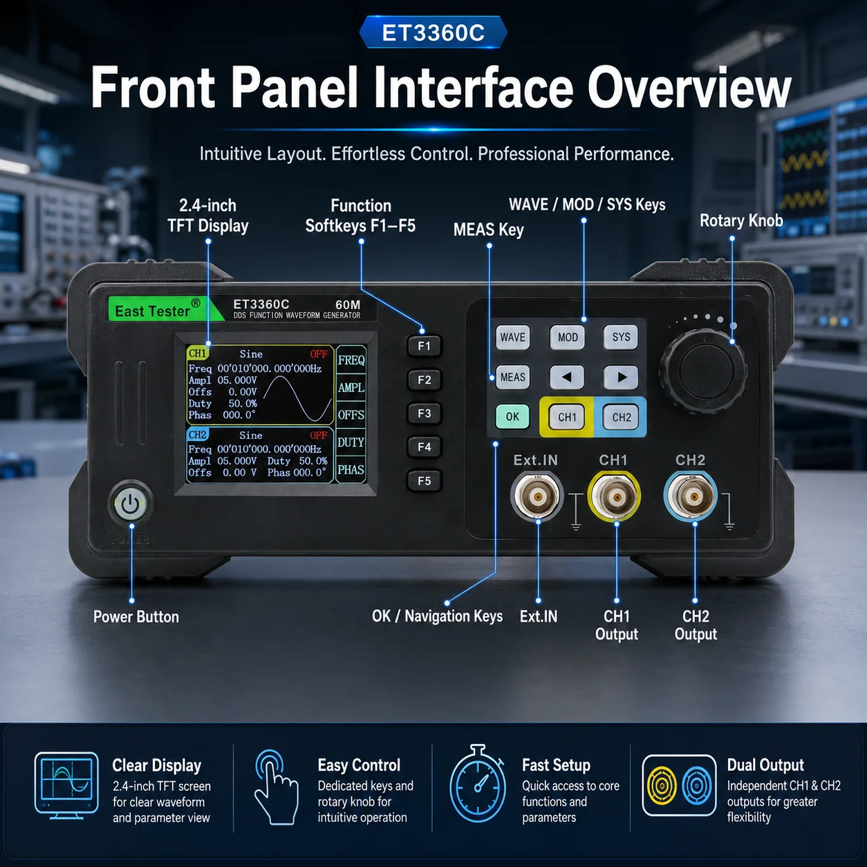 เครื่องทดสอบ East Tester รุ่น - Dual Channel Arbitrary Waveform Function Generator 60Mhz บทวิจารณ์และราคา