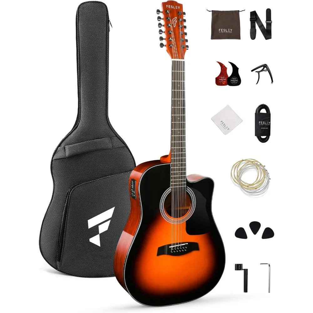 

12-string guitar: 42 "full-size acoustic electric guitar for beginners adults, spruce top guitar, bundled with Gig pack