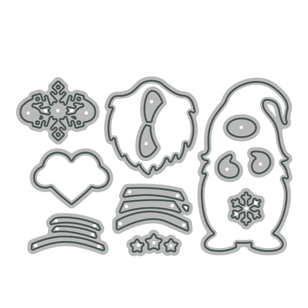 MangoCraft Cute Snwoflake Hearts Gnome Cutting Dies DIY Scrapbooking Supplies Metal Dies Knife Mold For Card Making Albums Decor