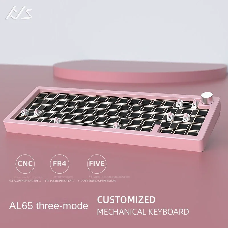 65key Mechanical Keyboard Kit CNC Aluminum Customized Three Mode TYPE-C Wireless Bluetooth 2.4G RGB Hot Swap Gaming Keyboard