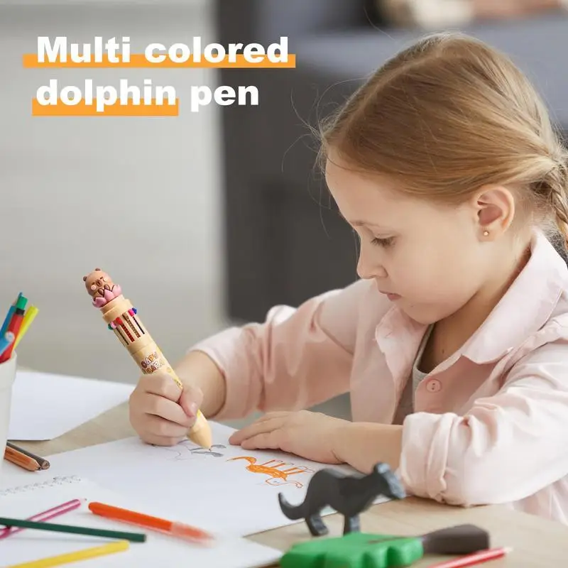 ปากกาหลายสี Retractable Fine Point Capybara น่ารัก 12-in-1 หมึกสี Multi Smooth Writing ปากกา 0.7 มม.สําหรับจดบันทึกเด็ก