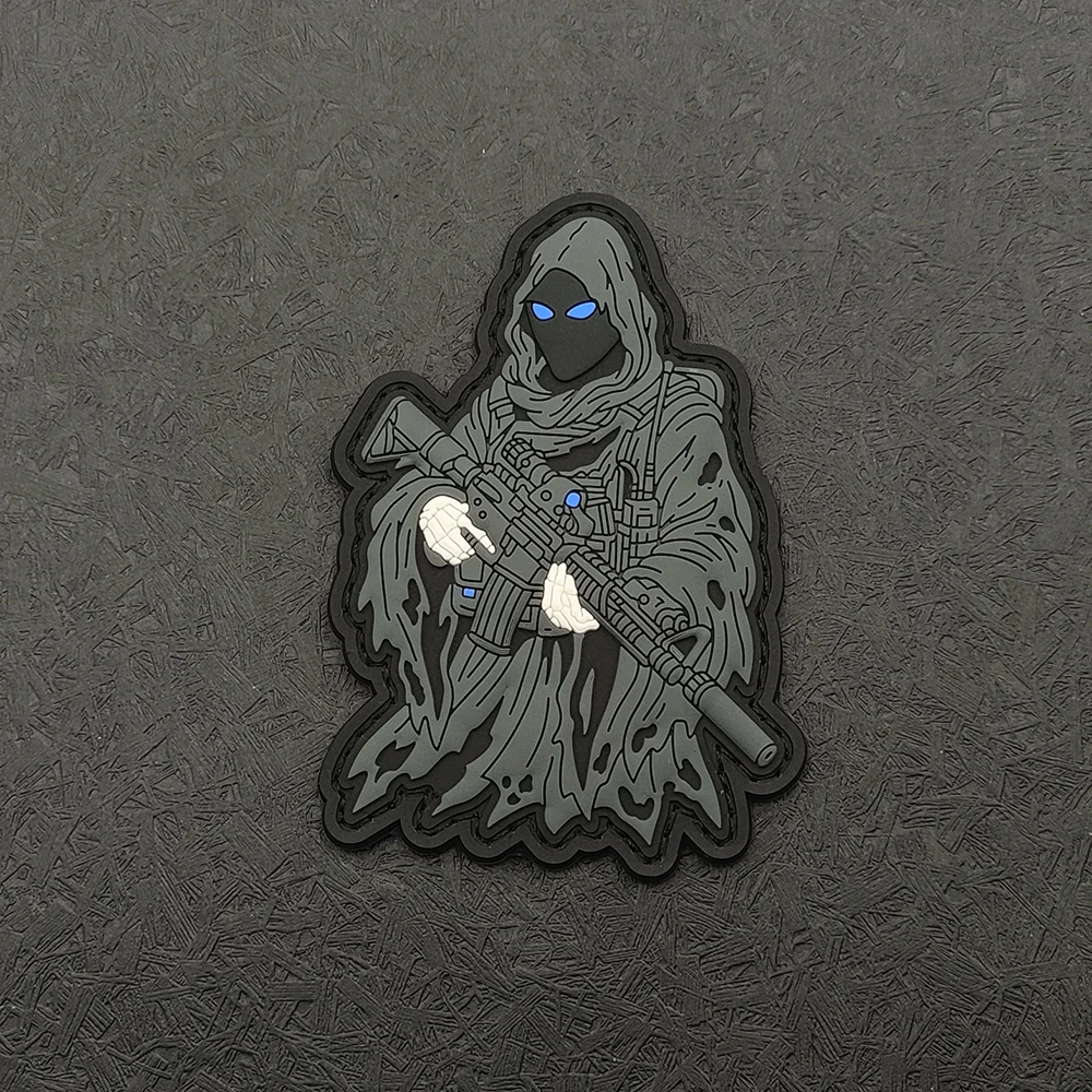Tactical Ghost Operator PVC Patch - Blue Eyes Grim Reaper Soldier Patch for Backpacks Vests and Gear
