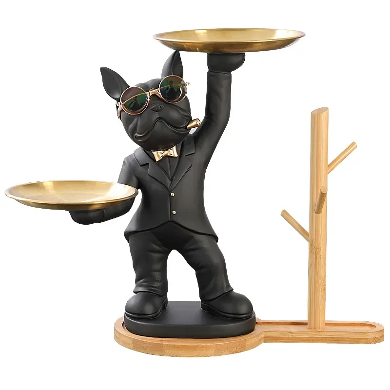 

Decor Resin Sculpture French Bulldog Butler with Tray Nordic Decor Sculpture for Live Room Statue for Decor Gay Figurine