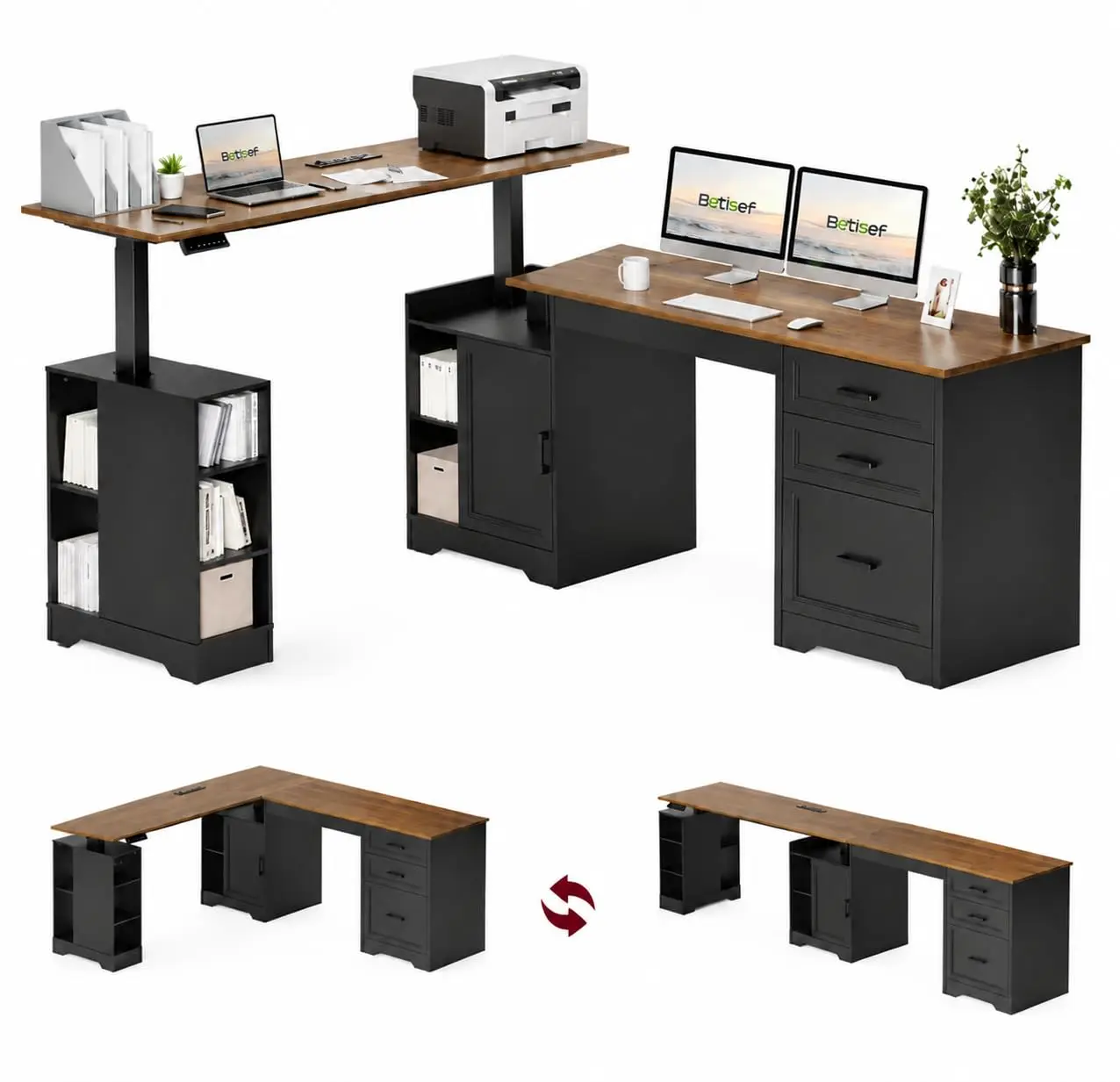 67"x65" L Shaped Electric Standing Desk with Drawers Height Adjustable, Customized