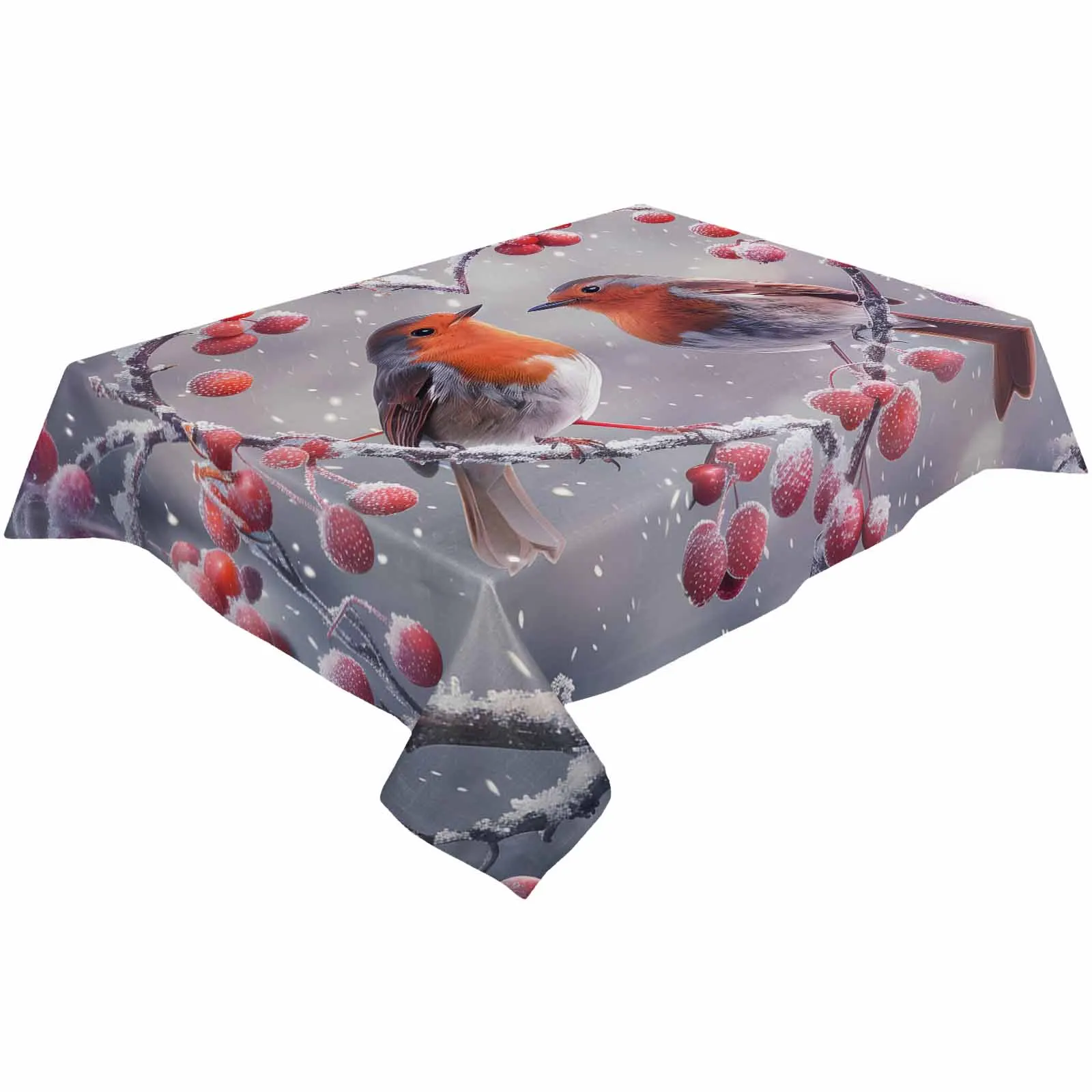 Christmas Snowflake Bird Red Fruit Love Tablecloth Waterproof Dining Table Rectangular Round Table Cover Home Kitchen Decoration