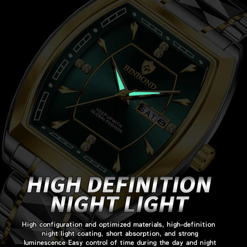 UTHAI Men's Watch Authentic Light Luxury Wine Barrel Steel Belt Waterproof Night Light Calendar Men's Student Quartz Watch