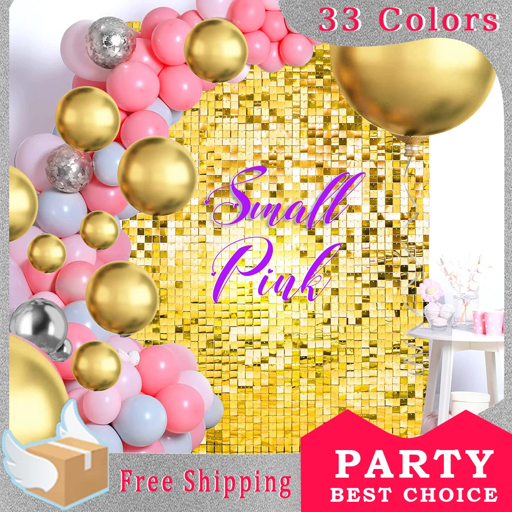 

SmallPink 6-18Pcs Shimmer Wall Backdrop Square Sequin Panel Backdrop Sequins For Birthday Anniversary Wedding Engagement Party