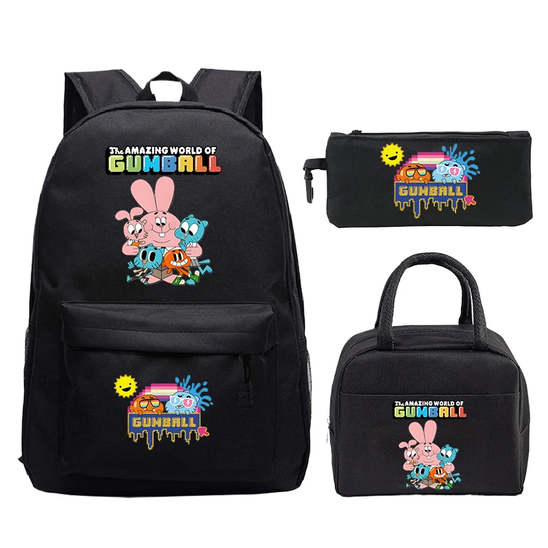 3Pcs/set The Amazing World Of Gumball Backpack Boys Girls Schoolbag Laptop Backpack Students Rucksack Comfortable Travel Mochila
