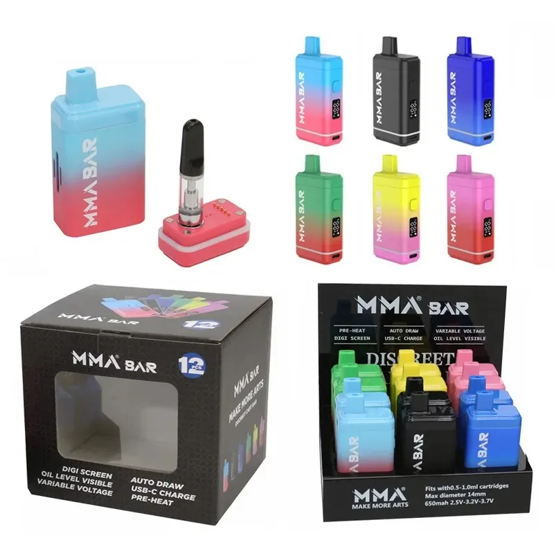 MMABAR Vape Mod ricaricabile con schermo a tensione variabile 650 mAh Precalaldatura VV 510 Batteria filettata per cartucce d\'olio spesse Carrelli