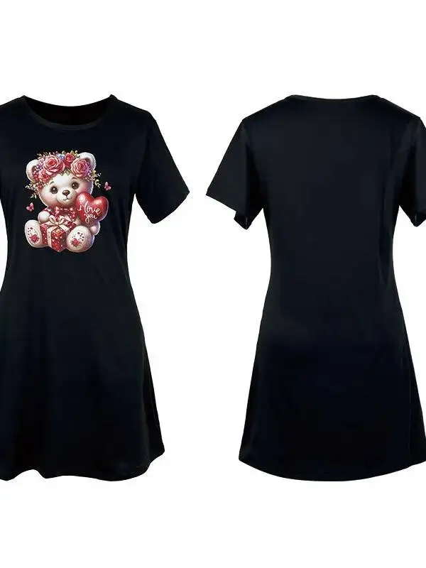 Camisón suelto de manga corta para mujer, varios patrones disponibles, estilo camiseta, ropa para el hogar, estampado negro blanco multicolor CR70