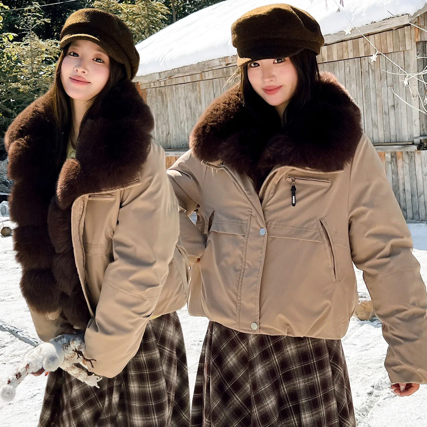 2026 Detachable Big Fur Collar Short Parkas Women's Winter Down Cotton-padded Jacket Loose Outerwear Student Thicken Warm Coats