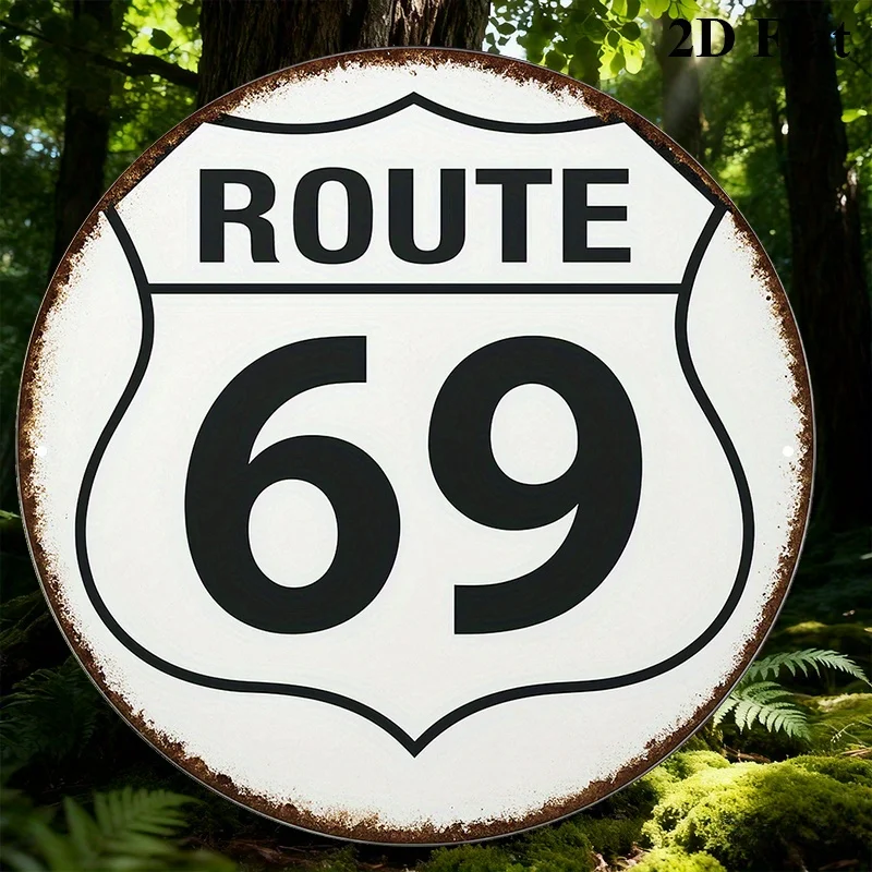 Vintage Decorative Sign Related to 'Route 69', a Round Aluminum Plaque , Suitable for Decorating Bars, Garages, Living Rooms