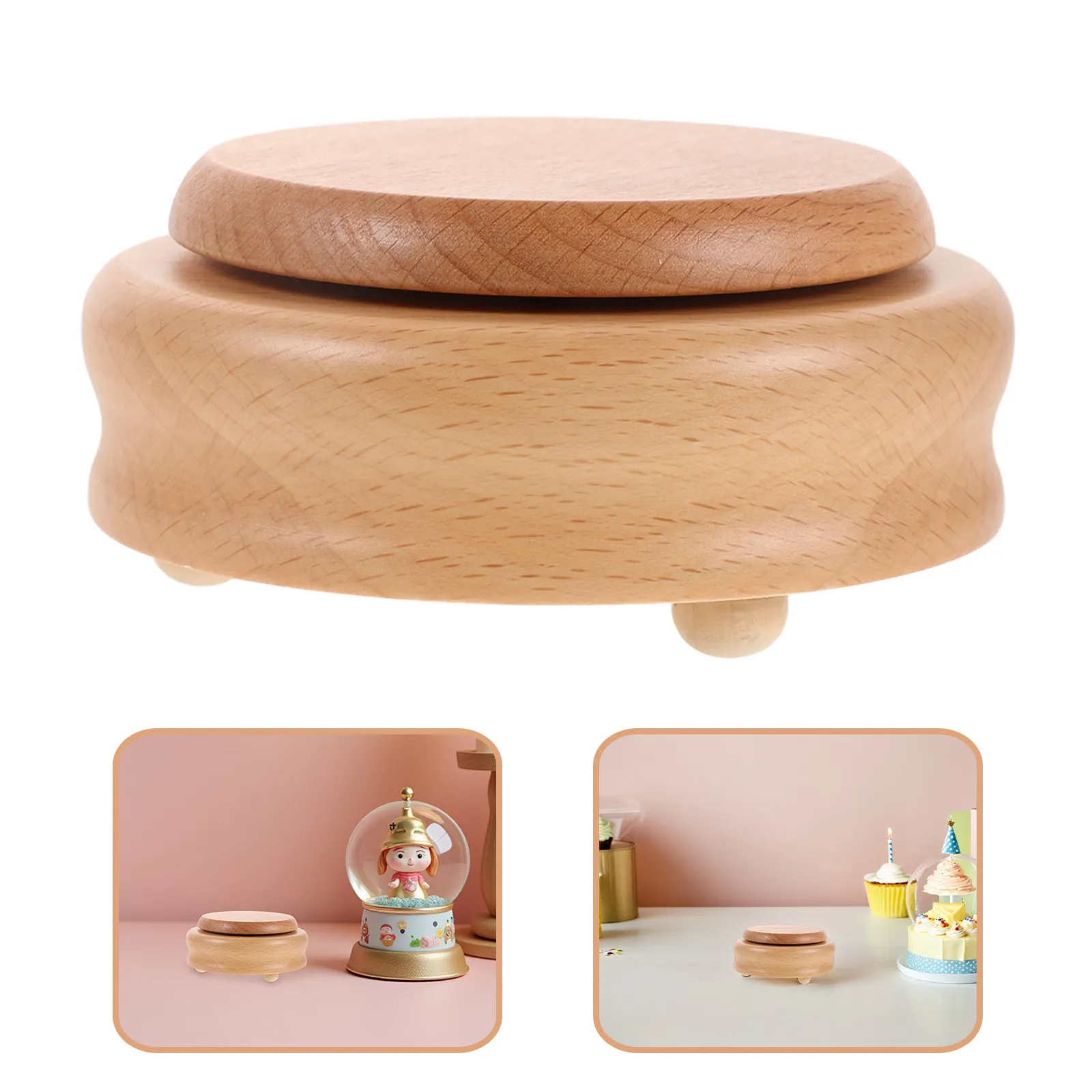 Wooden DIY Music Box Base Round Spinning Platform Smooth Surface Premium Part Easy Windup Assembly Family Project