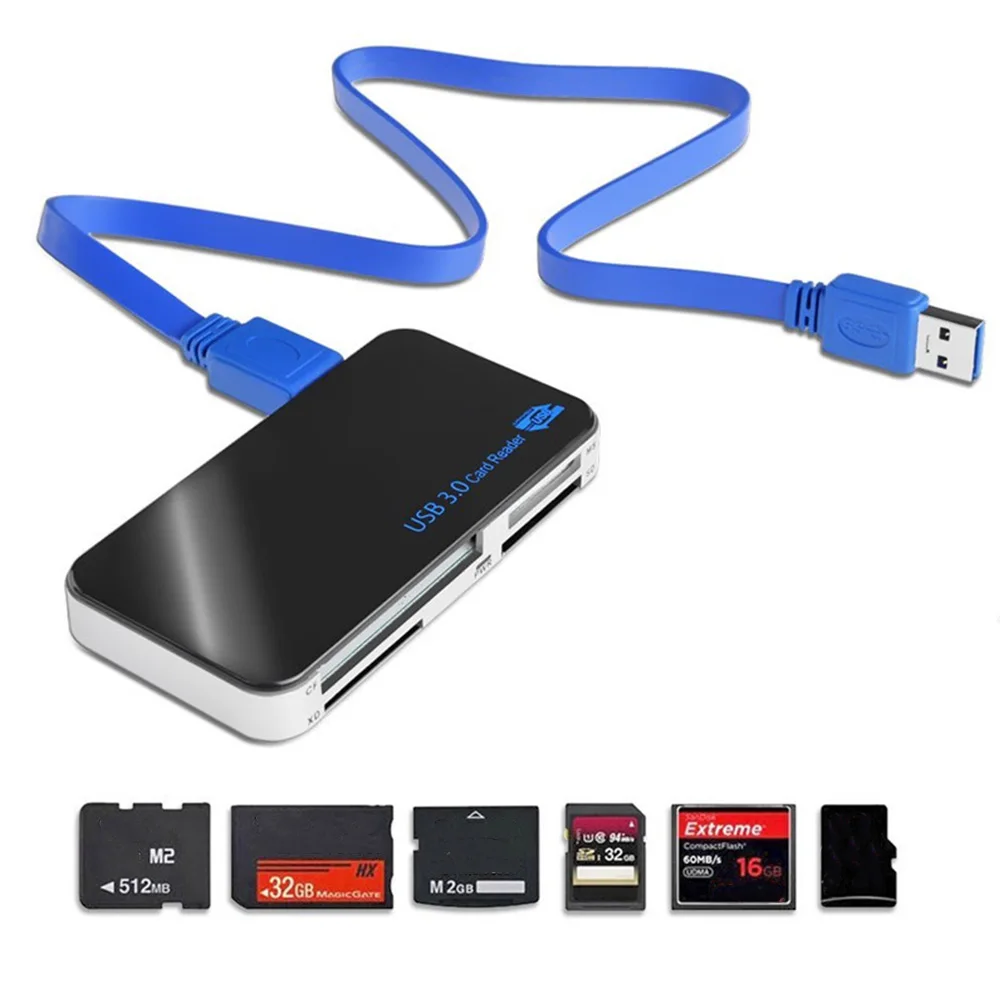 Adaptateur de lecteur de cartes multi-cartes flash compact tout-en-1, USB 3.0, 5Gbps, lecteur de carte USB haute vitesse pour TF, SD, XD, CF, cartes numériques sécurisées