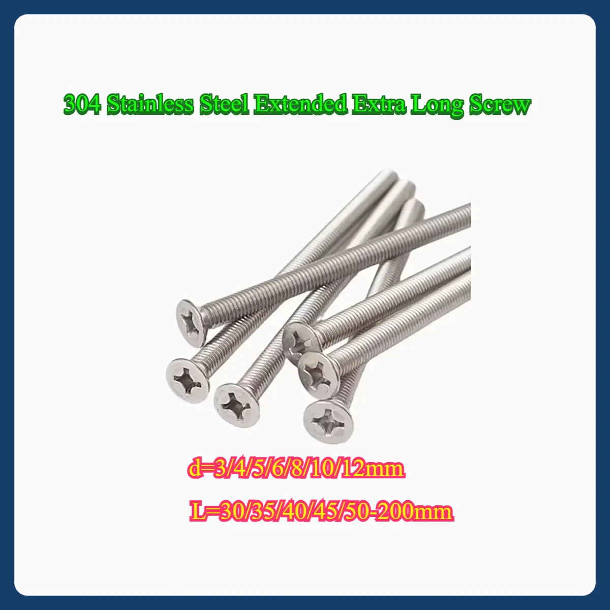 

304 Stainless Steel Extended Extra Long Screw / Countersunk Cross Head Bolt M3M4M5