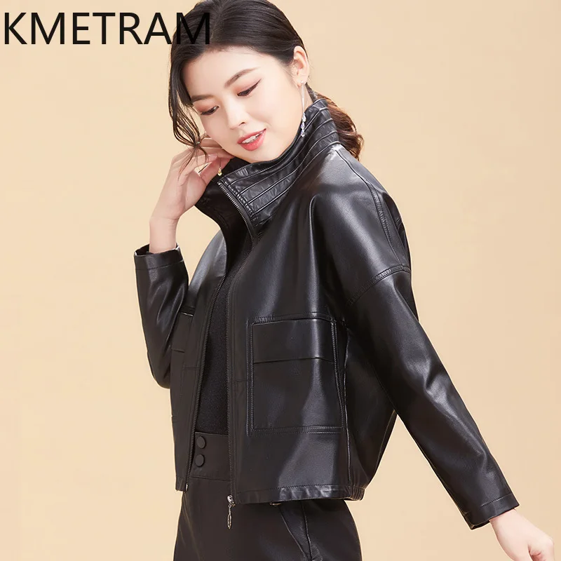 KMETRAM-Chaqueta de piel de oveja auténtica para mujer, abrigos cortos coreanos, ropa holgada para primavera y otoño, novedad de 2024