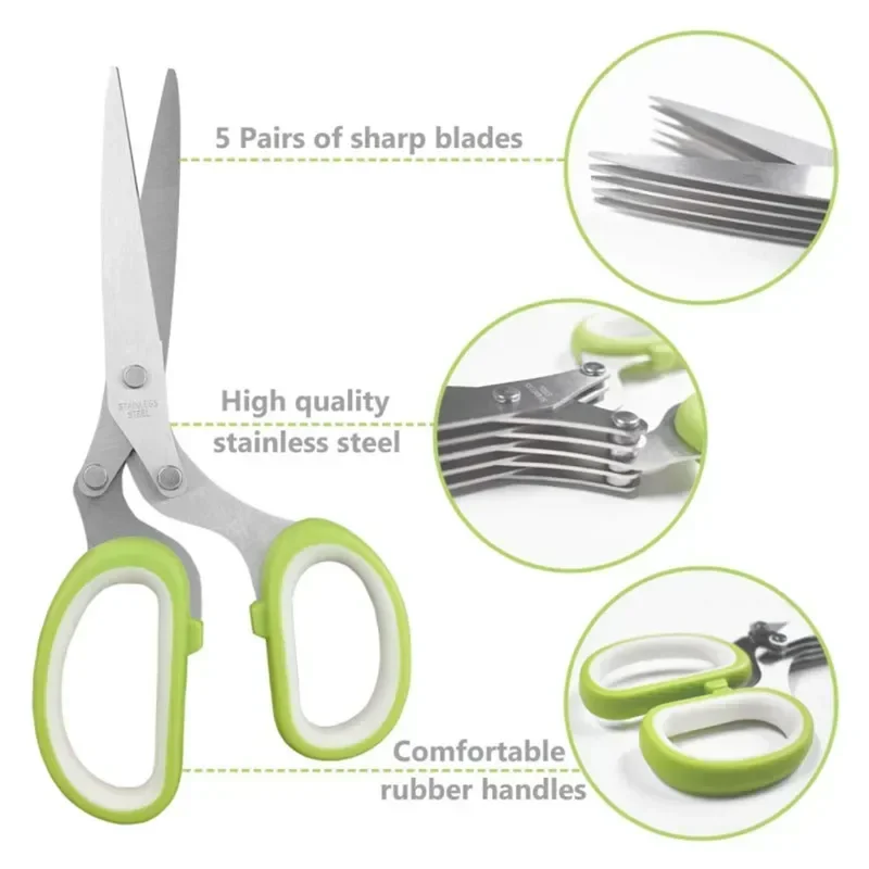 Kitchen Scissors Multifunctional 5 Layers Stainless Steel Knives Scallion Cutter Herb Laver Spices Cook Cut Shredders & Slicers