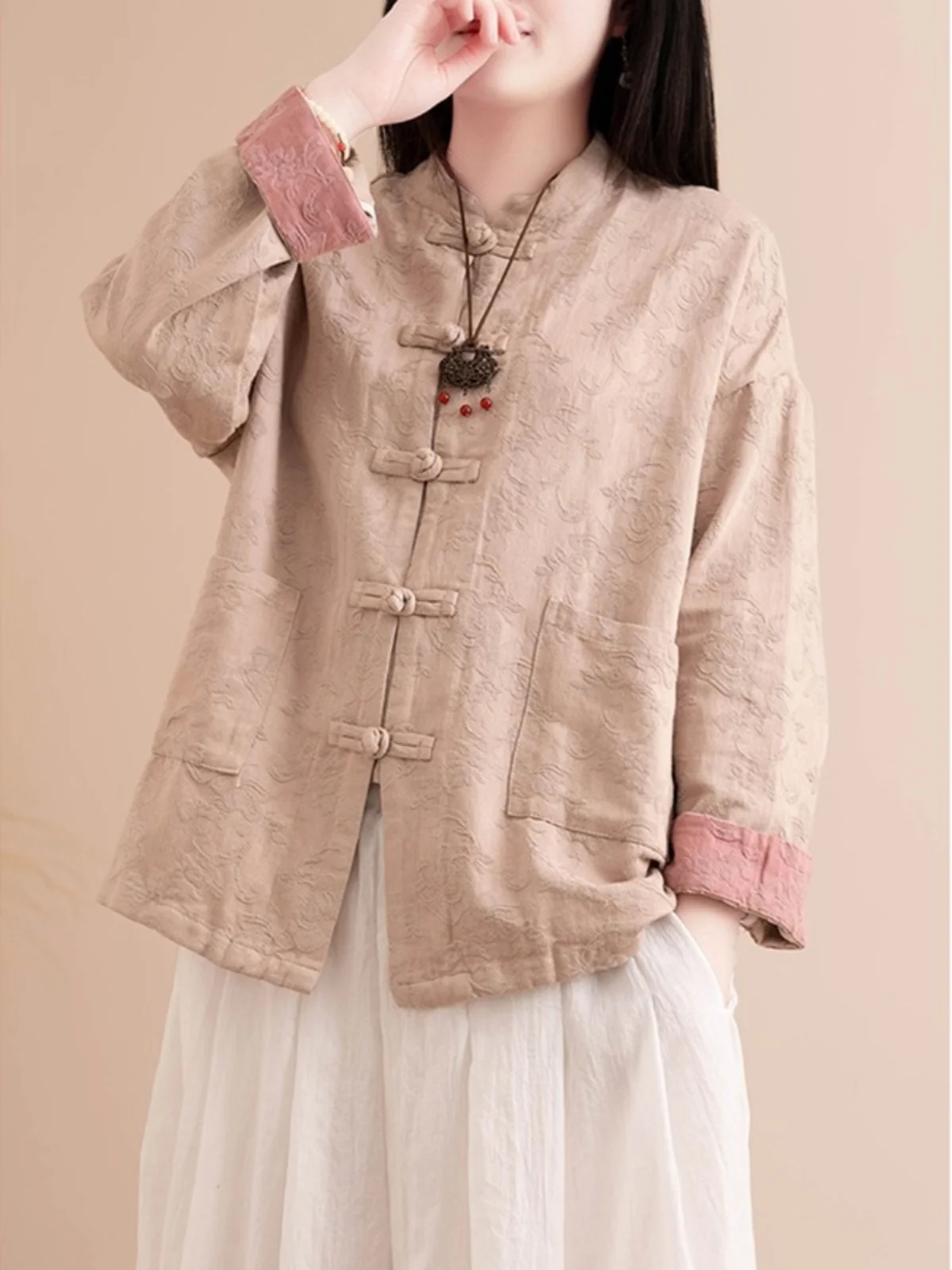 

Retro Cotton Linen irt Coat Women's Spring Autumn New Chinese Sle National Trend Embroidery Improved Tang Costume Linen O...