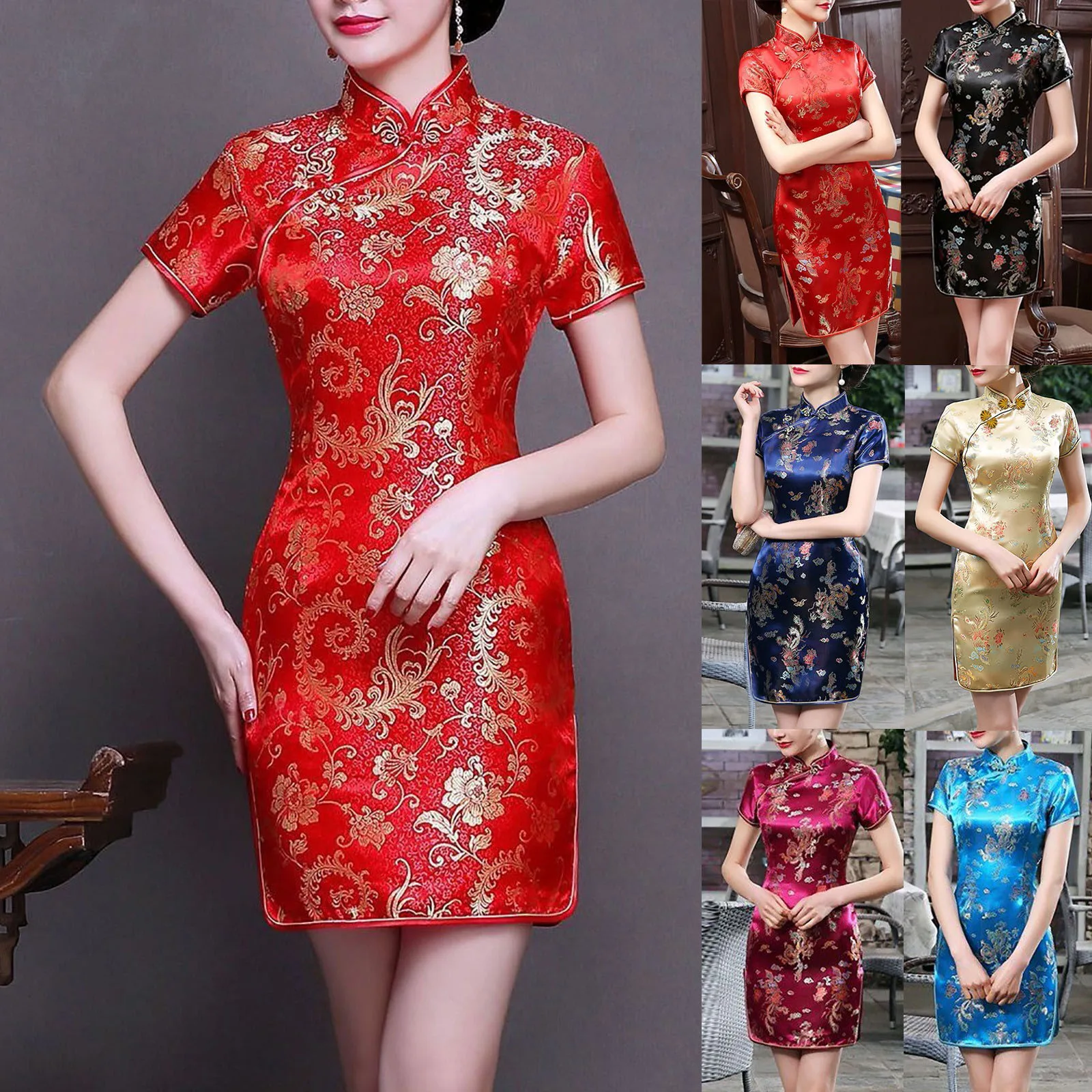 Sexy Vintage Mini Dress Slim Fit Traditional Chinese Clothing Summer Dress Women Qipao Ethnic Vestidos Woman Cheongsam Elegant