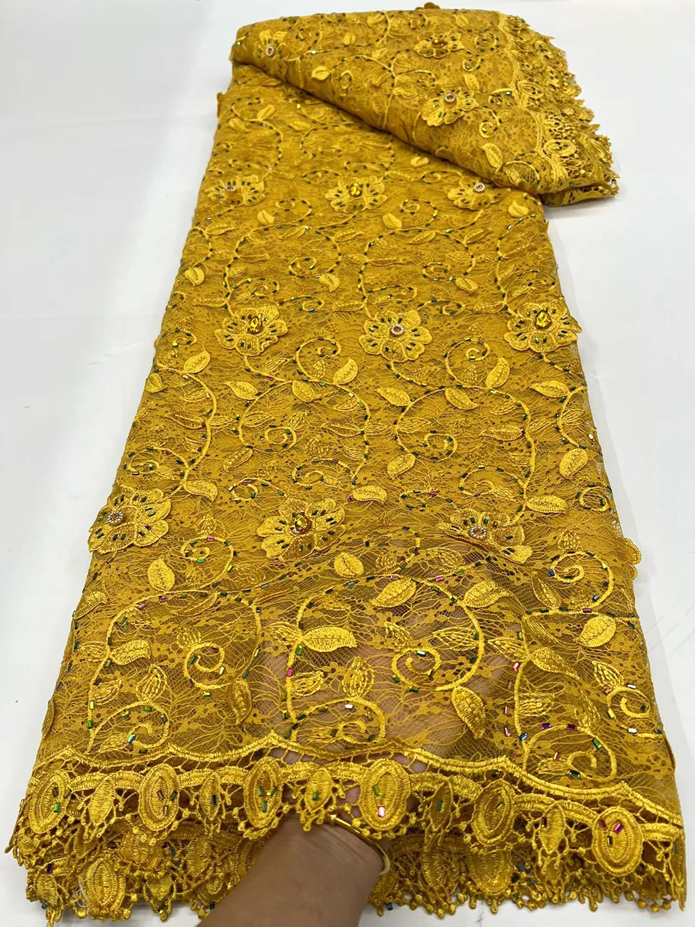 

2026 Newest African Soft Mesh Lace Fabric High Quality Shiny Stones Chiffon Lace Fabric For Sewing Nigerian Women Party Dresses