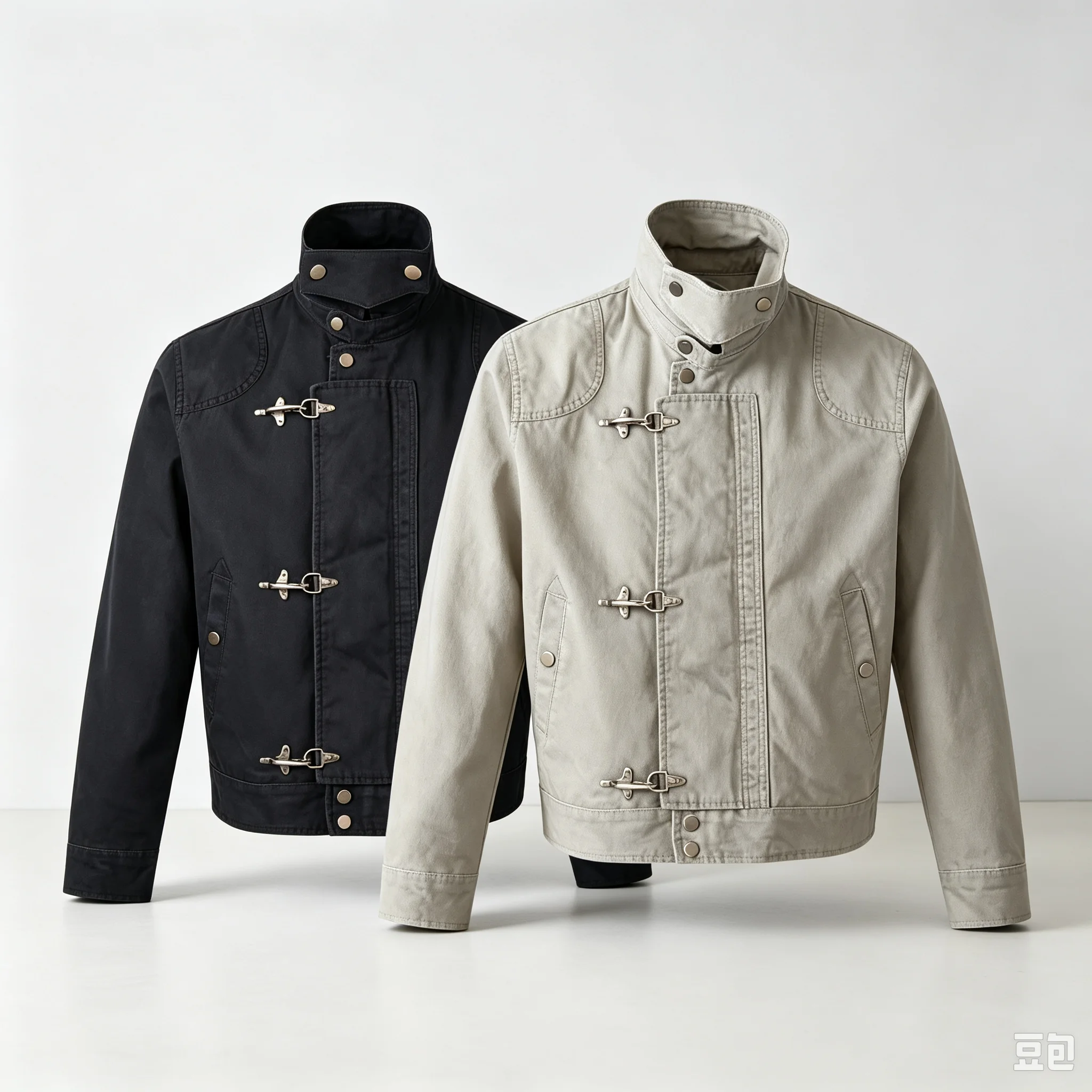 Mens Jacket Harajuku American Vintage Streetwear Buckle Short Workwear Coat Stand Collar Loose Fit Unisex Spring Autumn Clothes