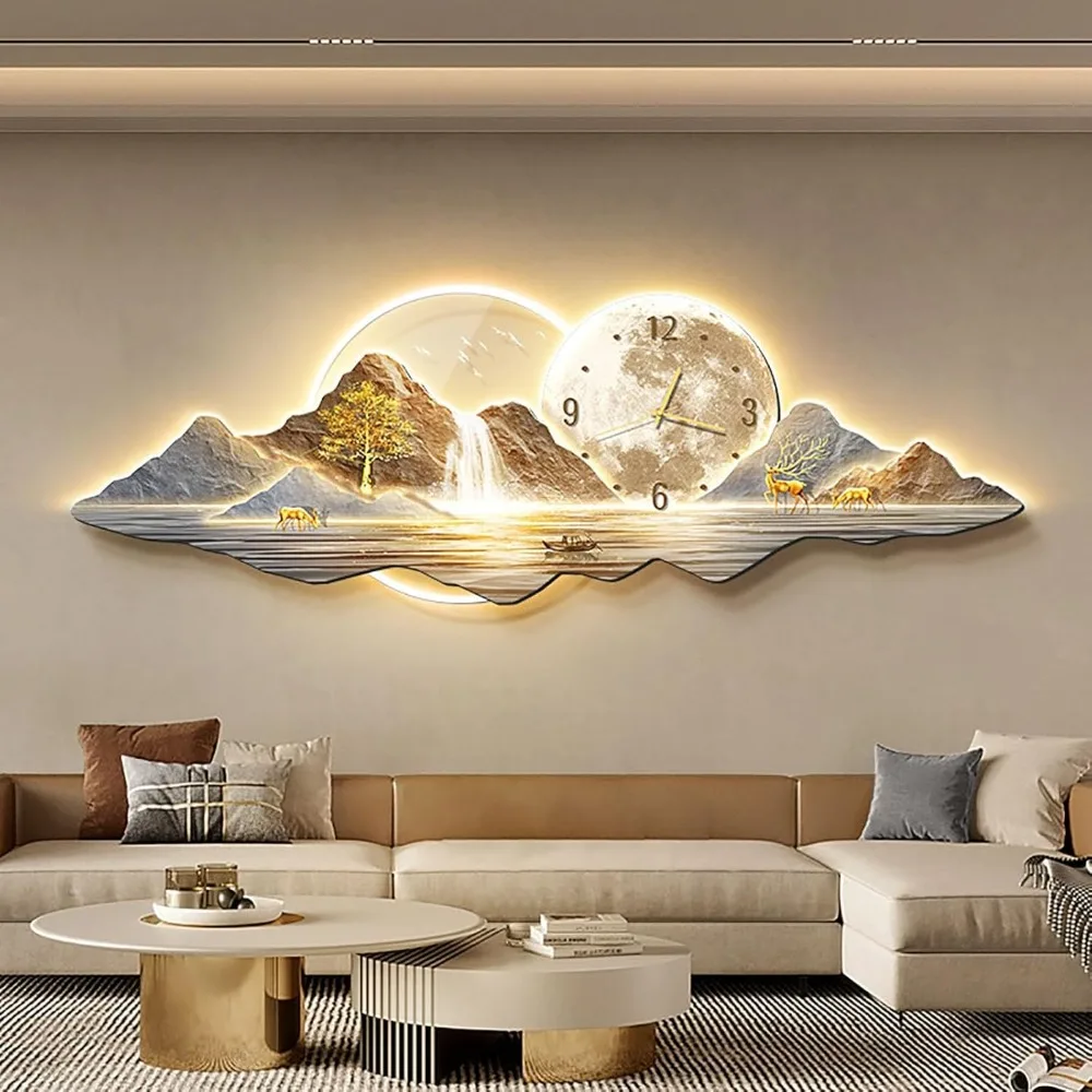 

3D Wall Art Decor Clock,Decorative Wall Painting with Light, Wall Hanging Painting for Living Room Entrance Corridor Decorative