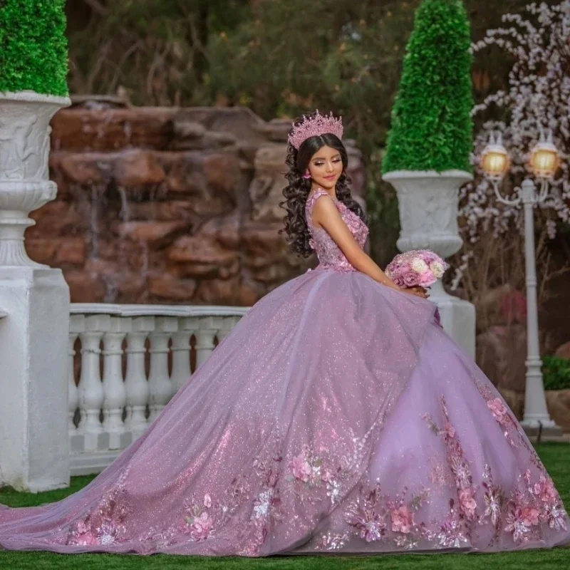 

Розовое бальное платье с блестками, платье Quinceanera, тюль, золотые аппликации, цветы, бусы, с открытыми плечами, милое платье для дня рождения 15, 16, торжественное мероприятие
