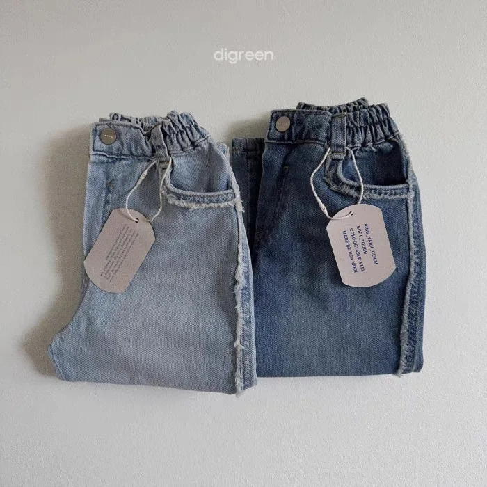 Jeans en denim pour bébés garçons et filles, pantalons sarouel polyvalents pour tout-petits, jeans à bord brut, vêtements décontractés pour enfants,