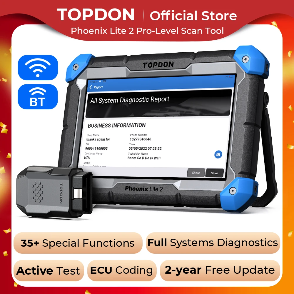 

TOPDON Phoenix Lite 2 Wireless Automotive Diagnostic Scan Tool Bi-Directional Control ECU Coding Full Systems Diagnostic Scanner