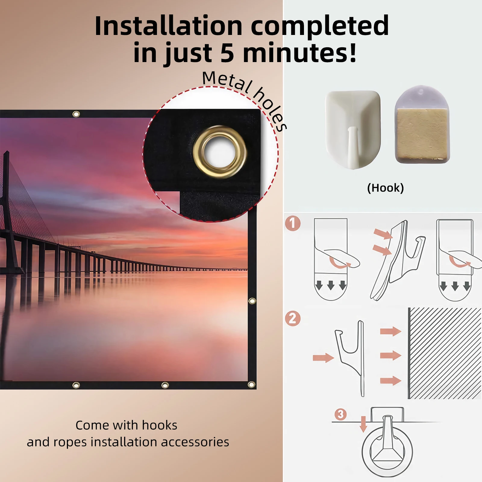 Salange Projector Screen 100 inch 120 inch 150 Portable Foldable for Home Theater Outdoor Indoor Double Side projection screens