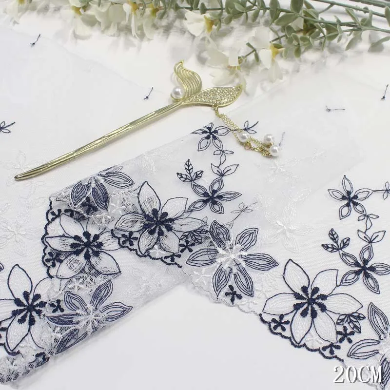 

28Yards Blue Floral Embroidery Lace Trimmings Dress Accessories Lace Fabric Sewing Crafts Doll Material