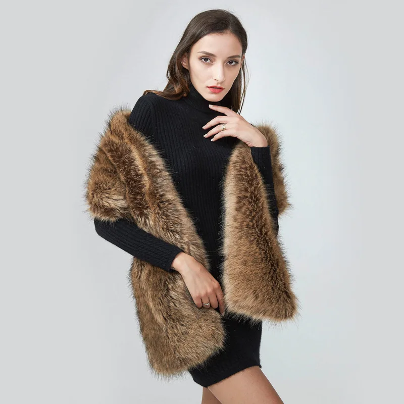 

Winter Imitation Fur Plush Ladies Big Shawl Imitation Fox Hair Collar Plush False Collar Wedding Bride Fashion Warm Soft Shawl