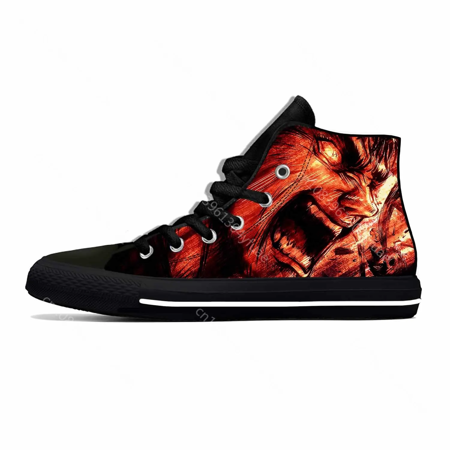 Baskets noires respirantes pour hommes et femmes, chaussures de gril décontractées, haut, léger, impression 3D, manga anime, Berserk Guts, sans-abri