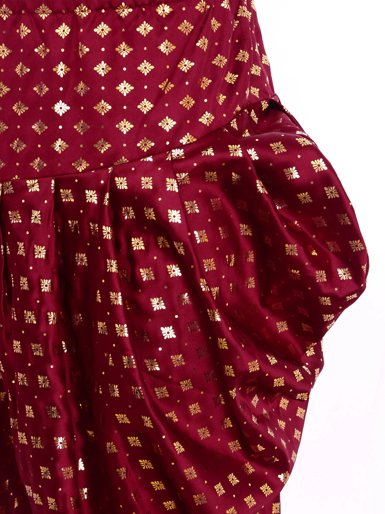 

Men Metallic Floral Printed Satin Dhoti Pants Traditional Indian Ethnic Clothing Halloween Theme Party Costume Pleated Trousers