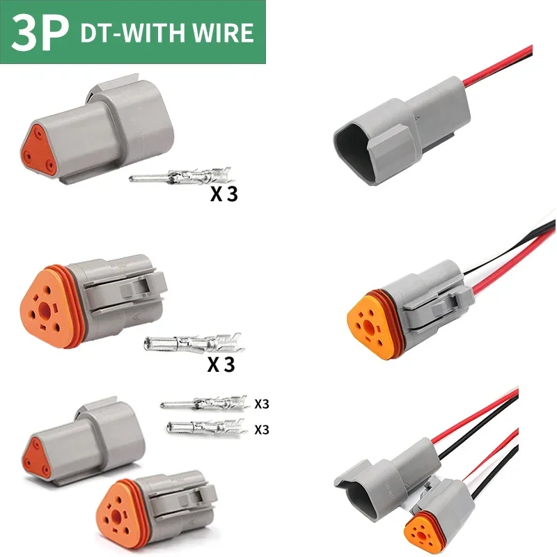 

5/10/100 Sets Deutsch Type Connector Male Female Waterproof DT Connectors 3-Pin Dt04-3p Dt06-3s ,Sealable,3 Position